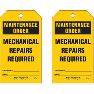 BRADY 86697 Maintenance Order Tag 7 x 4 Inch Black/yellow - Pack Of 100 | AF4WBV 9MCC7