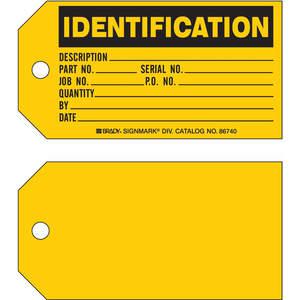 BRADY 86740 Identification Tag 3 x 5-3/4 Inch Black/yellow Metal - Pack Of 100 | AE2TGX 4ZH18
