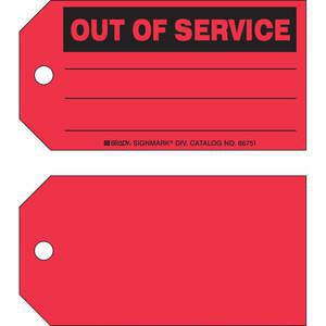 BRADY 86751 Out Of Service Tag 3 x 5-3/4 Inch Black/r - Pack Of 100 | AE2TGZ 4ZH20