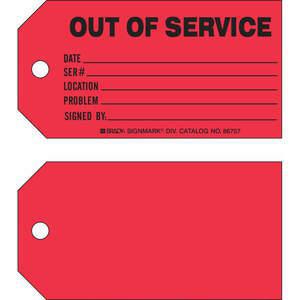 BRADY 86757 Out Of Service Tag 3 x 5-3/4 Inch Black/r - Pack Of 100 | AF3RPT 8CLC4