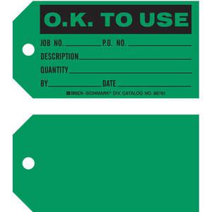 BRADY 86761 Production Status Tag 3 x 5-3/4 Inch Black/green - Pack Of 100 | AF3RPV 8CLC6