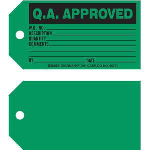 BRADY 86771 Q.a. Apvd Tag 3 x 5-3/4 Inch Black/green - Pack Of 100 | AE2THB 4ZH22