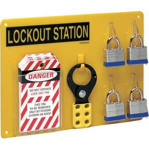 BRADY LC203G Lockout Station Filled 4 Locks Black/yellow | AD2YQL 3WPT3