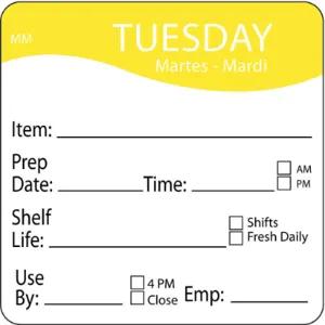 DAYMARK 1122122 Day Label Tuesday 3-2/7 Inch Width - Pack Of 500 | AE8ZXH 6GUR2