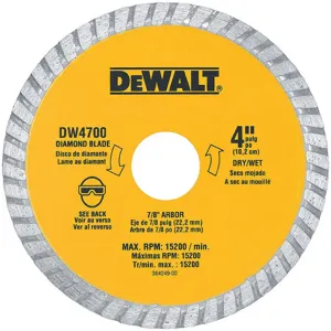 DEWALT DW4700 Diamond Saw Blade Dry Continuous Rim 4 Inch Diameter | AD8MEF 4KZ41