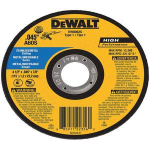 DEWALT DW8424H Abrasive Cut Wheel 4-1/2 Diameter x 0.045 Inch T 5/8 Inch Arbor Hole | AF2GTL 6TMR3