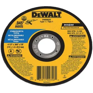 DEWALT DW8424H Abrasive Cut Wheel 4-1/2 Diameter x 0.045 Inch T 5/8 Inch Arbor Hole | AF2GTL 6TMR3