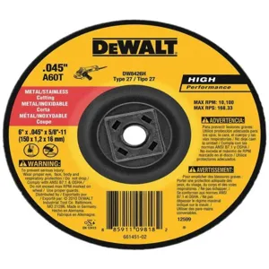 DEWALT DW8725S Abrasive Cut Wheel 6 Inch Diameter 0.045 Inch T 7/8 Inch Arbor Hole | AF2GTJ 6TMR1