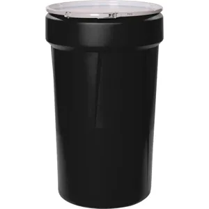 EAGLE 1655MBLK Open Head Poly Drum, 55 Gallon, Black with Metal Lever-Lock Ring | AG8DXD