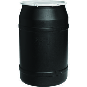 EAGLE 1656BLK Poly Drum mit offenem Kopf, 55 Gallonen, schwarz mit Kunststoff-Hebelverschlussring – gerade Seite | AG8DXM