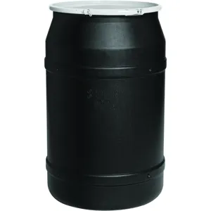 EAGLE 1656BLK Open Head Poly Drum, 55 Gallon, Black w/ Plastic Lever-Lock Ring - Straight Sided | AG8DXM