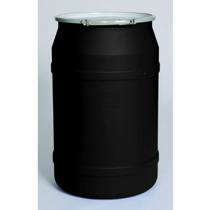 EAGLE 1656MBLK Poly Drum mit offenem Kopf, 55 Gallonen, schwarz mit Hebelverschlussring aus Metall – gerade Seite | AG8DXL