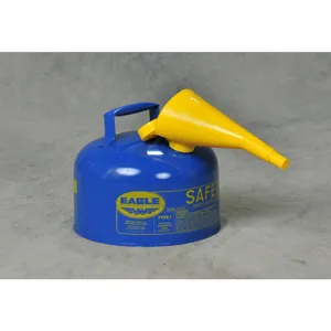 EAGLE UI-25-FSB Type I Metal Safety Can w/ F-15 Funnel, 11-1/4 Dia x 10 H, 2-1/2 Gal, Blue | AG8DFY