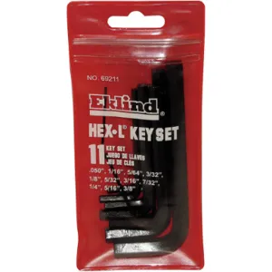 EKLIND 69211 Hex Key Set 0.050-3/8 Inch L-shaped Short | AD9EBG 4RB81