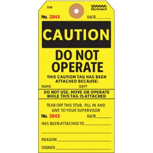 ELECTROMARK T393 Caution Tag 5-3/4 x 2-7/8 Inch Black/yellow - Pack Of 100 | AD2WEU 3VCW2