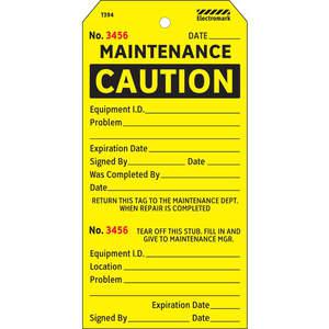ELECTROMARK T394 Caution Tag 5-3/4 x 2-7/8 Inch Black/yellow - Pack Of 100 | AD2WEV 3VCW3