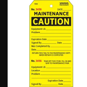 ELECTROMARK T394 Caution Tag 5-3/4 x 2-7/8 Inch Black/yellow - Pack Of 100 | AD2WEV 3VCW3