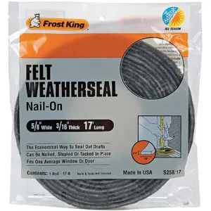 FROST KING S258/17H Weatherseal 17 Feet Gray Felt | AD4TFC 43Y830