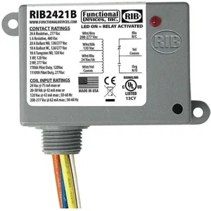 FUNCTIONAL DEVICES INC / RIB RIB2421B Enclosed Power Relay Spdt 20a @ 277vac | AF7JDF 21GP31