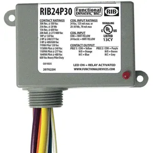 FUNCTIONAL DEVICES INC / RIB RIB24P30 Enclosed Power Relay Dpdt 30a @ 300vac | AF7JDN 21GP38