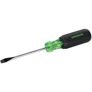 GREENLEE 0153-25C Round Shank Flat Blade Screwdriver, 8-11/32 Inch Overall Length, 1/4 Inch Tip Size | AE4HVC 5KPP6