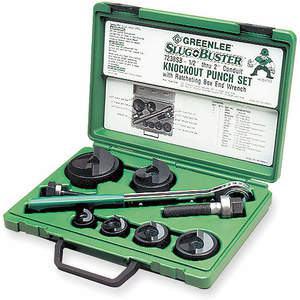 GREENLEE 7238SB Knockout Kit, With Ratchet And Punch, 1/2 To 2 Inch Conduit Size, 15 Pieces | AE3CBZ 5C632