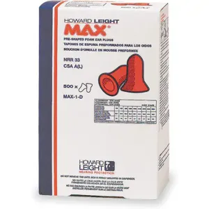 HOWARD LEIGHT MAX-1-D Ear Plugs 33db Without Cord Universal - Pack Of 500 | AD2YVM 3WU33