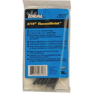 IDEAL 46-313 Shrink Tubing 0.205 Inch Id Black 6 Inch Pk 10 | AF9CWD 29UJ98