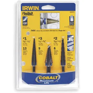 IRWIN INDUSTRIAL TOOLS 10502cb Cobalt Step Drill Set 1/8-3/4 Inch 3 Pc | AB9EHF 2CJR9