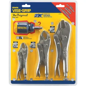 IRWIN INDUSTRIAL TOOLS 2077703 Vise Grip Set; Straight And Curved Locking Pliers, 3 Pc | AG9BYU 10J867