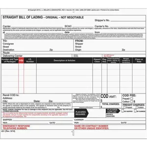 JJ KELLER 431 Bill of Lading Form Reg Compliance PK250 | AG9EXN 19YK66