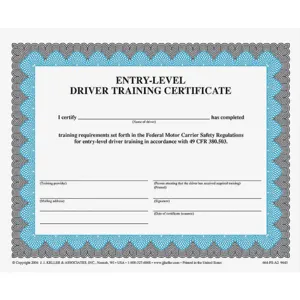 JJ KELLER 9643 Training Certificate Reg Compliance PK50 | AH2MVU 29WM80