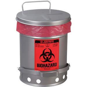 JUSTRITE 05914 Biohazard-Abfallbehälter, fußbetätigt, selbstschließend, 6 Gallonen, Silber | AA4ZTH 13M335