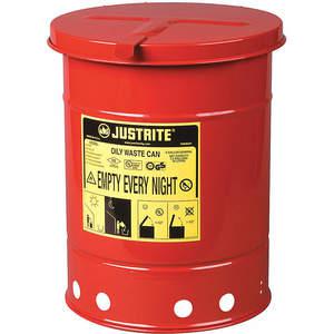 JUSTRITE 09110 Oily Waste Can, Hand Operated, 23L, 302mm Dia., 403mm Length, Red | AD2NYR JCN09110RD, 9110