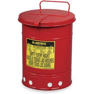 JUSTRITE 09310 Oily Waste Can, Hand Operated, 37.85L, 354mm Dia., 464mm Length, Red | AD2NYT JCN09310RD, 9310