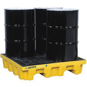 JUSTRITE 28636 Square Plastic Pallet For 4 Drums With Drain, Yellow | AE2CXV JEN28636YL