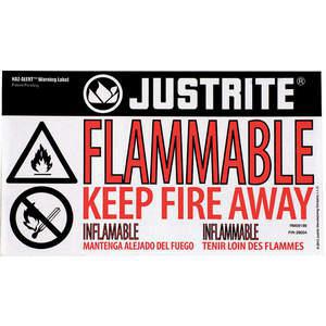 JUSTRITE 29004 Warnschild für brennbare Stoffe, 5-1/2 Zoll Höhe | AA4ZWV 13M424