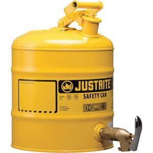 JUSTRITE 7150250 Safety Can, Type I, 5 Gallon, 16-7/8 Inch Height, Rigid Bottom Brass Faucet, Yellow | AA4ZZC JCN7150250, 7150250Z