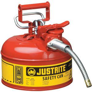 JUSTRITE 7210120 Safety Can, 5/8 Inch Metal Hose For Flammable, Type II, 10-1/2 Inch Height, Red | AD2DVD JCN7210120, 7210120Z