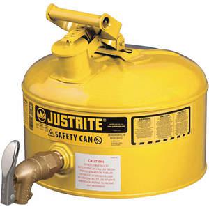 JUSTRITE 7225250 Safety Can, Type I, 2-1/2 Gallon, Rigid Bottom Brass Faucet, Yellow | AA4ZZJ JCN7225250, 7225250Z