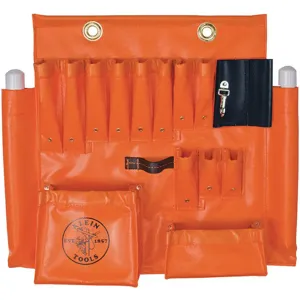 KLEIN TOOLS 51829 Aerial Apron, 23 x 4 x 24 Inch Size, 10 Pockets, Vinyl Orange | AC6MCG 34E633 / 62134-5