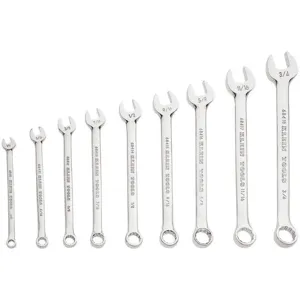 KLEIN TOOLS 68402 Combination Wrench Set, 1/4 - 3/4 Inch, 9 Piece, Chrome | AB9JAZ 2DGC7 / 68402-9