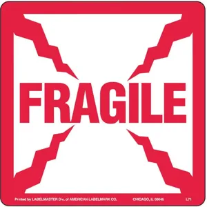 LABELMASTER L71 Fragile Label 4 Inch x 4 Inch Paper Red/White 500 | AH6GWZ 35ZL02