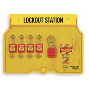 MASTER LOCK 1482BP410 Lockout Station gefüllt 4 Vorhängeschlösser Gelb | AB9EGC 2CJK4