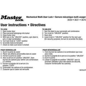 MASTER LOCK 3634LEF Anleitungsaufkleber Englisch/Französisch | AG2MXK 31MH10