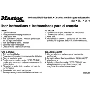 MASTER LOCK 3633LES Instruction Magnet English/spanish Pk10 | AG2MXL 31MH11