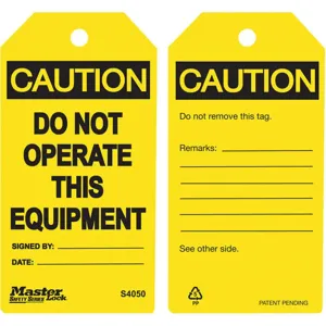 MASTER LOCK S4050 Caution Tag 5-3/4 x 3 Inch Black/yellow Polypropylene - Pack Of 6 | AE8ANM 6CDA1