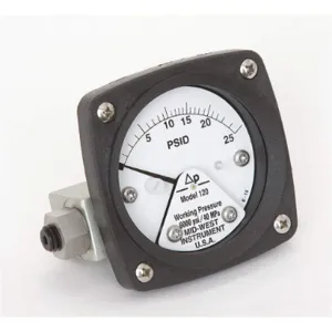 MIDWEST INSTRUMENTS 120-AA-00-OO-25P Differential Pressure Gauge 0 To 25 Psid | AC9JGQ 3GUZ5