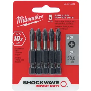 MILWAUKEE 48-32-4602 Power Bit Phillips #2 2 Inch Length 1/4 Inch - Pack Of 5 | AE3MLU 5EAX7