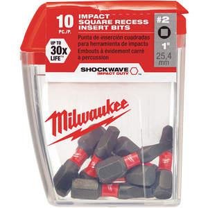 MILWAUKEE 48-32-4607 Insert Bit #2 Square 1 Inch Length - Pack Of 10 | AE3MMA 5EAY3